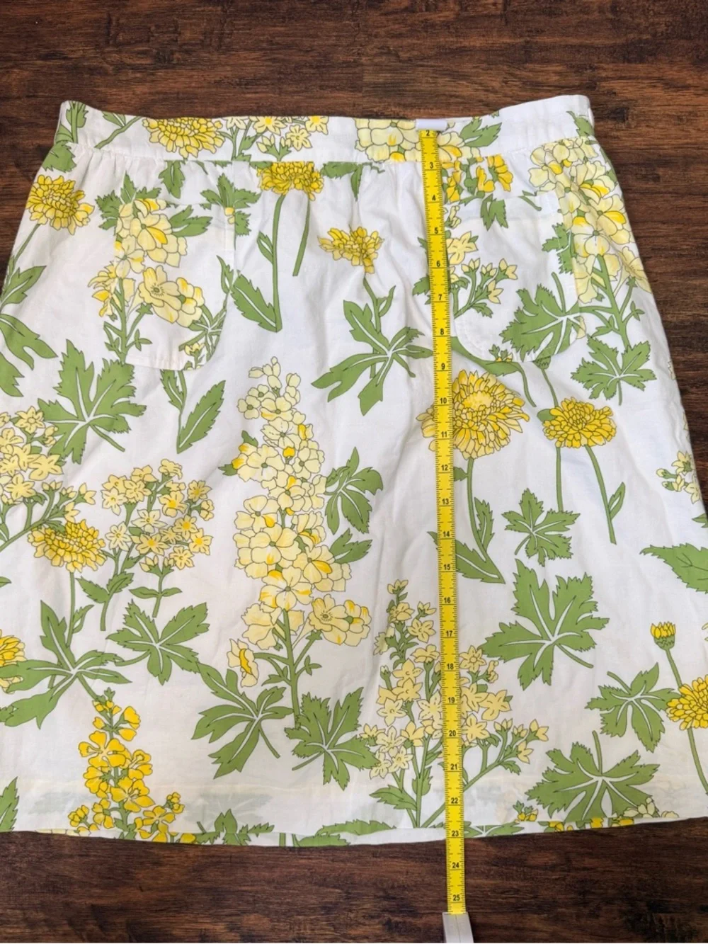 Anthropolgie Elevenses Floral Cotton Skirt Sz 8 Yellow Green A-Line Front Pocket - Picture 10 of 13